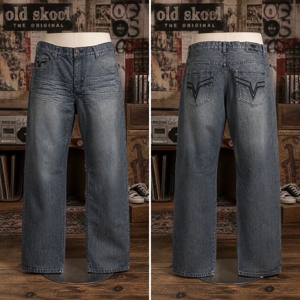 Y2K Old Skool Baggy Jeans Wide Leg Hip Hop Skater Denim 46x33